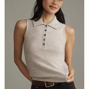 Pilcro Anthropologie Women's Cashmere Blend Polo Sweater Tank Top Size Small